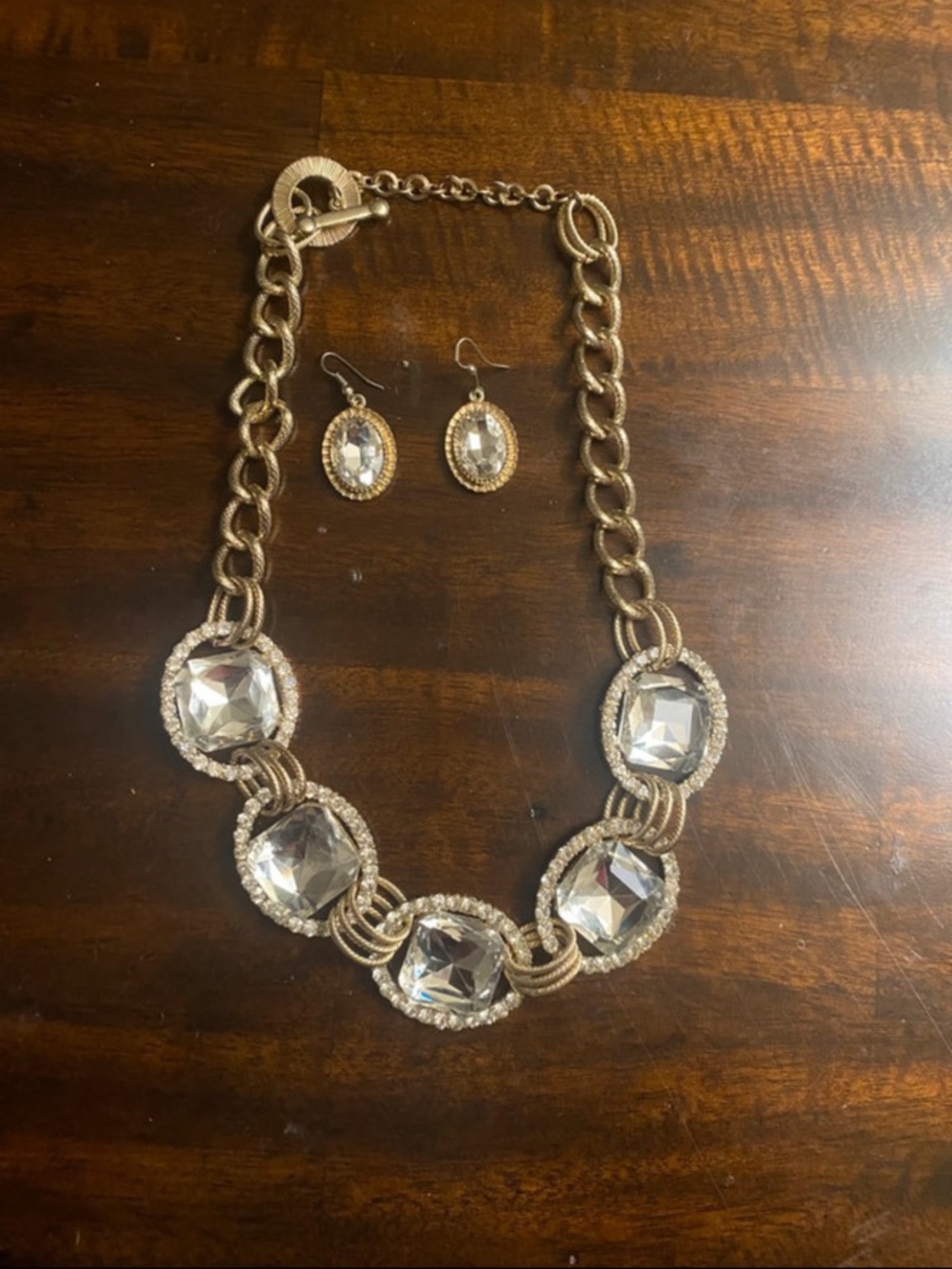 Gold-Tone Crystal Statement Necklace and Earrings Set